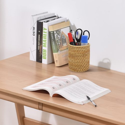 ZUDKSUY 2 Pack Rattan Pencil Holder Handmade Pen Organizer Boho Desk Accessories Pen Cup Holder Aesthetic Holder for Desk Cute