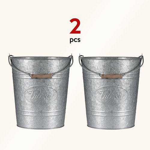 Pack 2, Rustic Farmhouse Bathroom Trash Can, Modern Country Style Galvanized Farm Metal Kitchen Trash Bucket, Large Vintage Waste Basket, Industrial Chic Bucket Garbage Can Bin, Western Garbage Pail