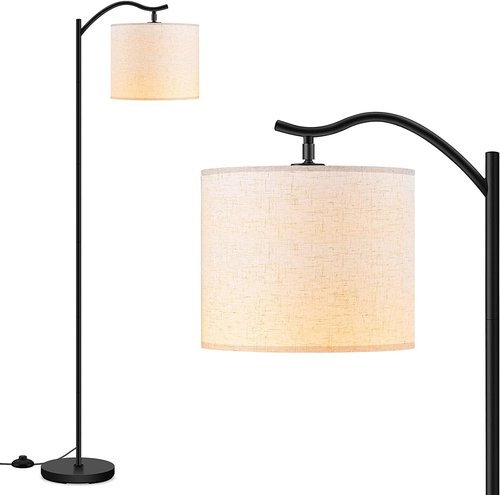 BoostArea LED Floor Lamp - Modern Arched Design with Beige Linen Shade | Tall Standing Lamp for Living Room, Bedroom, Office