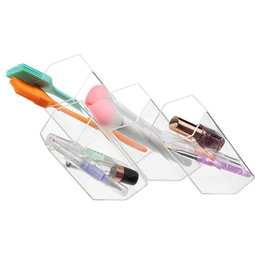 Jetec 12 Pieces Acrylic Office Desk Organizer, Hexagonal Transparent Clear Wall-Mounted Stationery Storage Box, Pencil Organizer Desktop for School Office Supplies