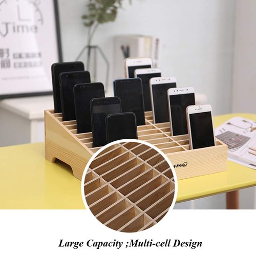 No-branded Serlife Wood Cell Phones Storage Box Pencil Mobile Phone Holder Classroom Desktop Organizer (Maple, 36 Cells)