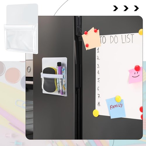 Sherr 6 Pcs Magnetic Pen Marker Holders, Magnetic Pocket Pouch 4.7 x 6.5 Clear File Holder for Fridge Whiteboard Locker, Magnet Pen Dry Erase Marker Storage Organizer Accessories(White)