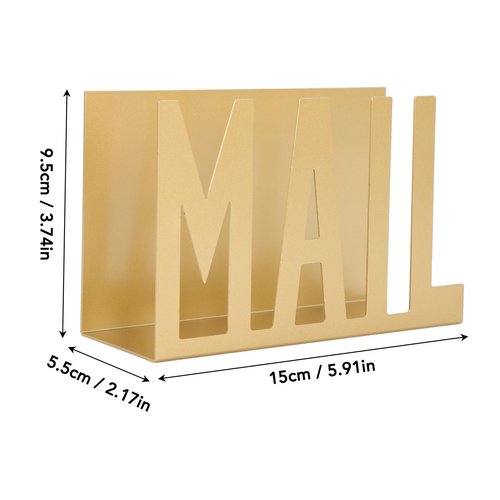 LOCADENCE Mail Organizer, Metal Stylish Hollow Design Desktop Metal Mail Holder, Desktop Mail Holder, Envelope Holder for Bills Letters Papers (Gold)