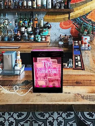 Light Up Tip Jar with Removable Writeable Sign & 20 Color Modes