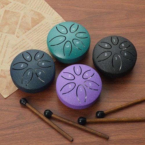 Rain Drum for Outside Garden, 3 Inches 6 Notes Mini Steel Tongue Chakra Chime Waterproof, Educational Musical Toy Instrument (Green)