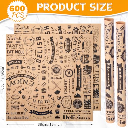 Ireer 600 Pcs 15" Newsprint Sandwich Wrapping Paper Wax Paper, Brown