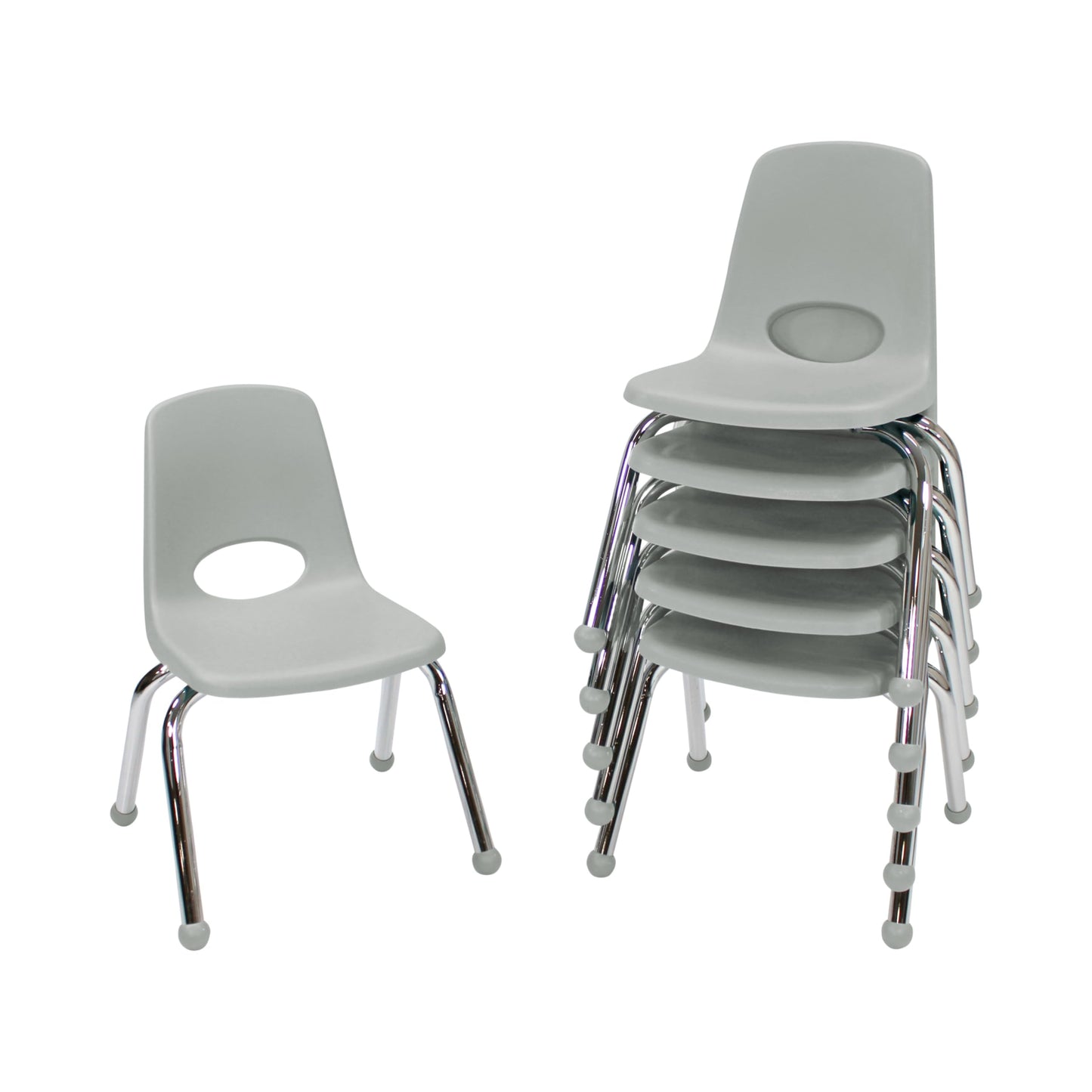 FDP 12" School Stack Chair,Stacking Student Seat with Chromed Steel Legs and Ball Glides For In-Home Learning or Classroom - Light Gray (6-Pack), 10359-LG