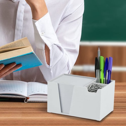 Acrimet Desktop Organizer Pencil, Pen, Paper, Clip, Caddy Holder (Plastic) (White Paper Included) (White Color)