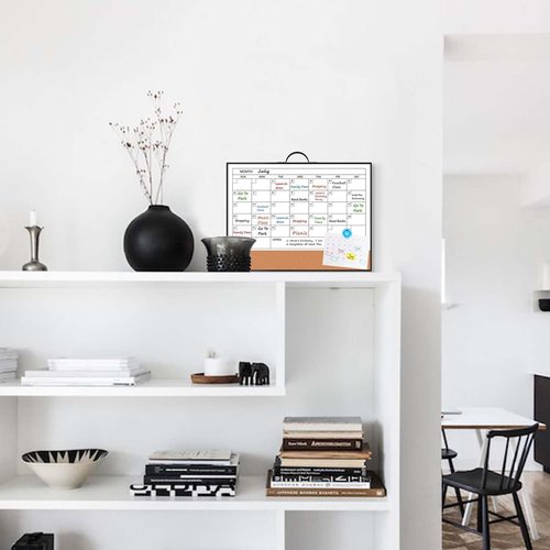 Lumspax White Board Calendar - 16" X 12" Dry Erase Board Monthly Calendar, Double Sided Whiteboard with a Handle, Black Aluminum Frame Calendar for Home, School, Office