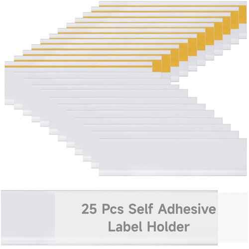 25 Pcs Shelf Label Strips, 47 x 1.25 Inches Self Adhesive Label Holders, Shelf Price Tag Holder, Clear Plastic Label Holders, Shelf Label Clips for Metal Wood Plastic Shelf