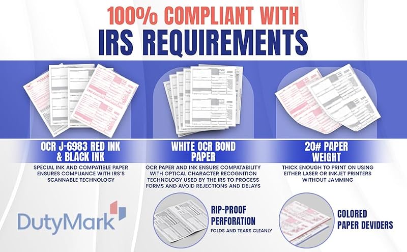 Dutymark 1099 NEC Forms 2026 Kit with 25 Copy Sets & Envelopes