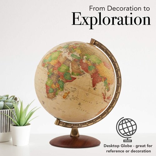 Waypoint Geographic Light Up Globe - Como 12” Desk Decorative Illuminated Antique Ocean Style with Stand, Up to Date World Globe