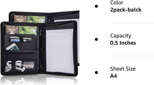 【2 Pack】 Padfolio Resume Portfolio Folder,OOWOLF PU Leather Professional with Round Ring Binder 8.5 x 11 Inch Writing Pad Tablet Sleeve Interview Document Organizer Business Card Holder Case