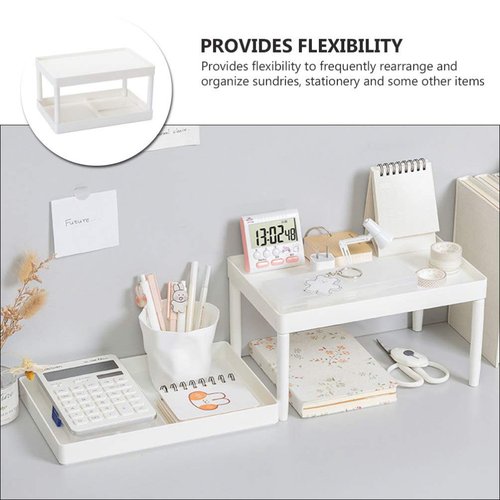 Hemoton Desktop Storage Rack Organizer Double-Layer Cosmetic Stationery Storage Holder Table Sundries Display Shelf for Kitchen Bathroom Office Dorm White