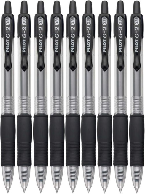 G2 Premium Gel Ink Roller Ball Pens - Ultra Fine Point (.38mm) Black Ink | 9-Pack with Refillable Comfort Grip Pouch