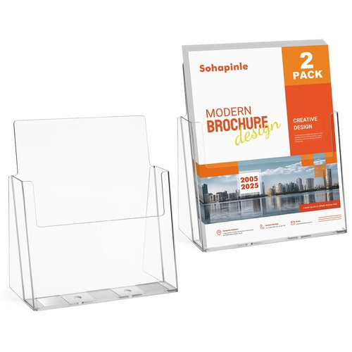 Acrylic Brochure Holder 8.5 x 11 inch 2 Pack Clear Literature Holders Plastic Flyer Display Stand Thicker Countertop Organizer for Pamphlets Magazines Booklets Menus