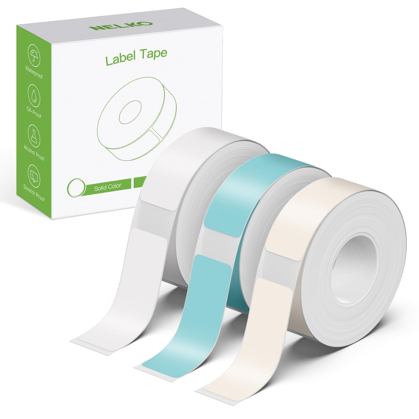 NELKO Genuine P21 Label Maker Tape, Adapted Label Print Paper, 14x40mm (0.55inx1.57in), Standard Laminated Labeling Replacement, Multipurpose of P21, 180 Tapes/Roll, 3-Roll, Grey/Brown/Green