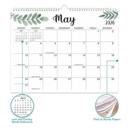 Wall Calendar 2025-2026, 18 Months Academic Calendar, Jul. 2025 - Dec. 2026, 14.76" × 11.75", Monthly Wall Hanging Calendar with Thick Paper for Office Home