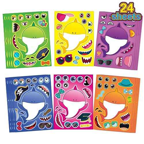 24 Sheets Make a Shark Stickers for Kids, Ocean Animals Arts and Crafts, Make Your Own Sea Animal Sticker for Party Favors, Summer Stickers for Kids Classroom Activities Teacher Reward