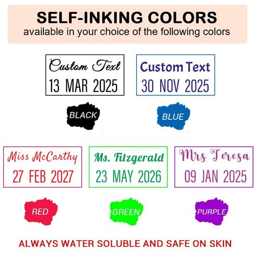 Custom Date Stamp Personalized Self Inking Date-Stamps with Signature Name for Business Supplies 1 Line Custom Text Customized Office Rubber Stamper Stationary, Teacher Gift - Many Colors & Fonts