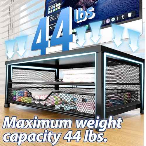 Computer Monitor Stand Riser, Desk Organizers and Accessories with Drawer, Laptop Stand, Office Desk Accessories & Workspace Desktop Organizers Storage for Office Supplies(Black)