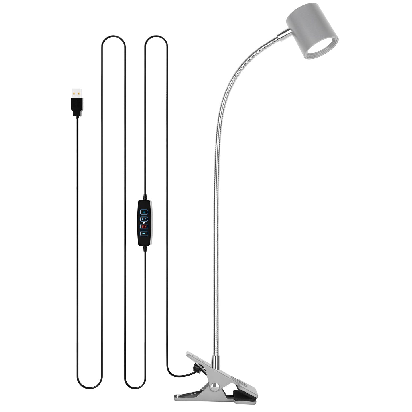 Dott Arts Desk Lamp,USB Clip On Light with 3 Color Modes,LED 10 Levels Brightness Reading Lamp, 360°Gooseneck Book Light,Eye-Care Reading Light for Home Office,Headboards Grey