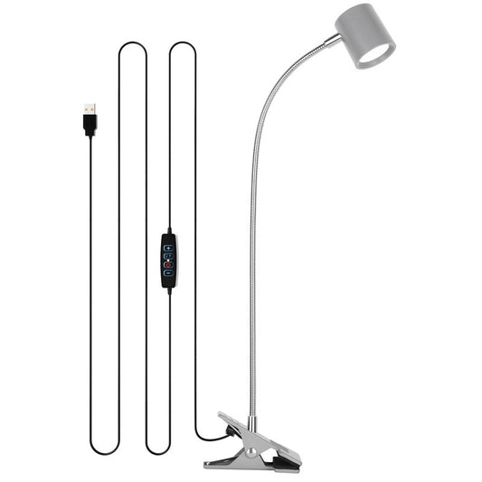 Dott Arts Desk Lamp,USB Clip On Light with 3 Color Modes,LED 10 Levels Brightness Reading Lamp, 360°Gooseneck Book Light,Eye-Care Reading Light for Home Office,Headboards Grey