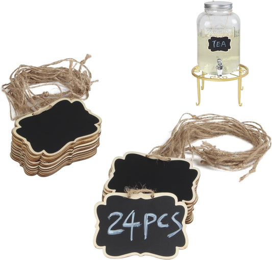 Wooden Mini Chalkboard Signs - Double-Sided Beverage Tags for Events | 3.5x2.5 Inches, 24 Pack