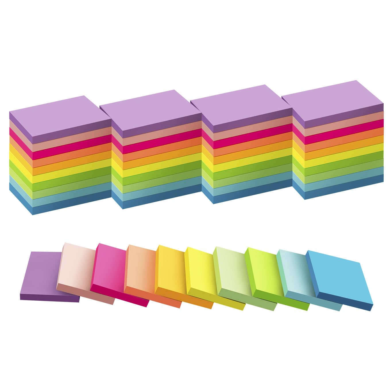 (50 Pads) Sticky Notes 1.5x2, 10 Colors Self Sticky Notes, Sticky Pads, Recyclable, Self-Stick Pads, Easy to Stick for Home, Office, Notebook