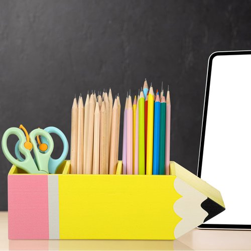 4 Pcs Pencil Shaped Pen Holders Wooden Desk Pen Pencil Dispensers Back to School Gifts DIY Desk Stationery Storage for Students Teacher Appreciation Gifts School Classroom Office Supplies