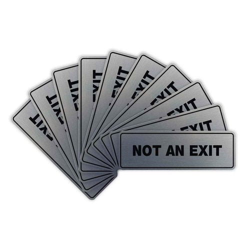 All Quality Standard Not an Exit Wall or Door Sign - Durable Material | Double-Sided Foam Tape | Silver - Small (10 Pack)