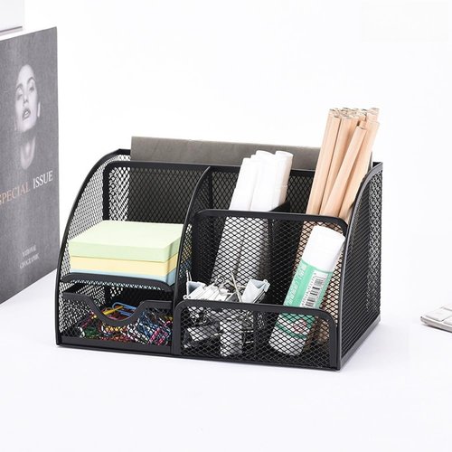 Jaugufiy Metal Mesh Stationery Organizer Pen/Pencil Holder - Black