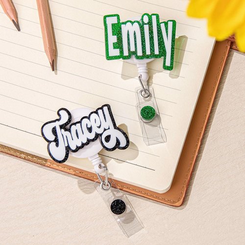 callie Custom Glitter Name Badge Reel Nursing Student CNA RN BSN LPN, Personalized Badge Reel Retractable ID Badge Holder Clip for Nurse