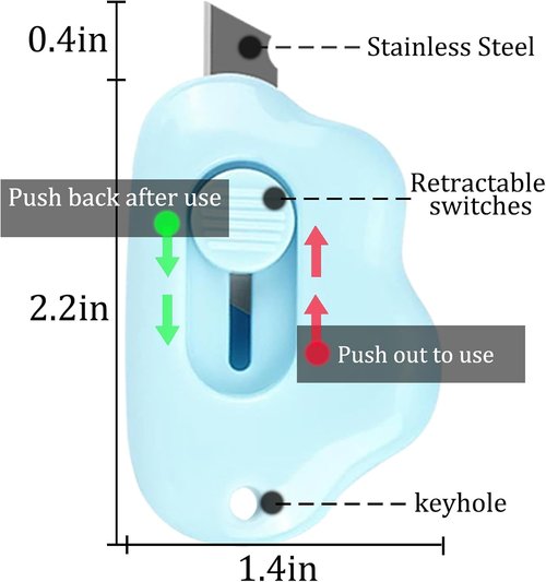 Box Cutters | Retractable 3-Pack Letter Openers - Adorable Cloud Design for Key Chain & Pocket, 2.24 x 1.5 x 0.55 Inch