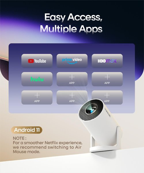 Magcubic 2025 Upgraded HY300PRO Mini Projector with WiFi and Bluetooth, Portable Projector 4K Support, Auto Keystone, 180 Degree Rotation, Smart Proyector for Home Outdoor Android 11