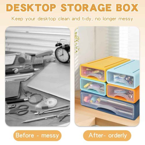 IBEQUEM 3 Tier Desktop Organiser with Drawers, Stackable Storage Box on Desk, Large Capacity Detachable Makeup Storage Drawer for Desk Office School Home