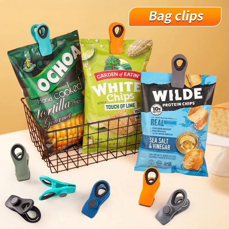 Hedameili 12-Pack Colored Magnetic Chip & Bag Clips - Kitchen Food Organizer