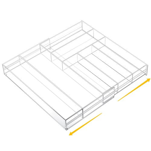 Briwooody Acrylic Drawer Organizer Maximum 15 x 18 x 2 Inch Expandable Drawer Organizer Pens Notebook Ruler Makeup Tray with 7 Adjustable Compartments for Desk Office Kitchen Bathroom(Clear)
