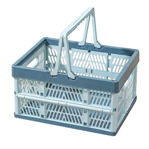 YTAONS Collapsible Storage Crate with Handles, 20L Foldable Plastic Basket, Organizer Container (Light blue, M)