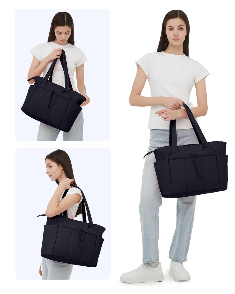 Wandering Nature Puffer Tote Bag with Cup Holder & Laptop Compartment & Trolley Sleeve for Travel, Work, Nurse, Women