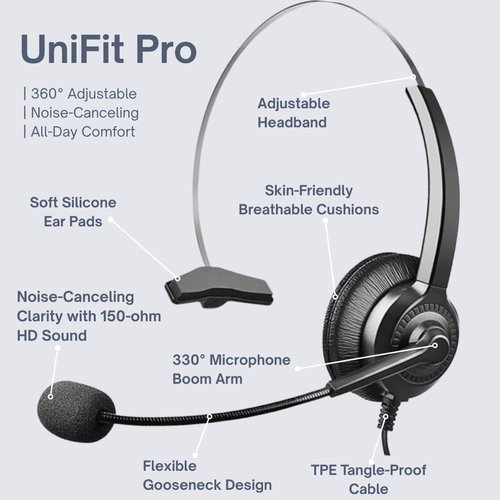 telehybrid Phone Headset Compatible with Yealink Office Desk Phones T2x T3x T4x T5x MP VP Series with RJ9 Connector, Telephone Headsets with Noise-Canceling Mic for Call Center/Home/Business