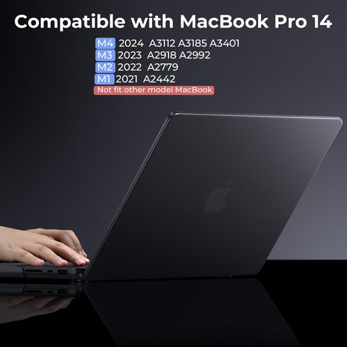 BlueSwan Matte Case for MacBook Pro 14 2025 2024-2021 M4 M3 M2 M1 Pro/Max, Compatible A3401 A3112 A2992 A2918 A2779 A2442, Hard Shell Protective Cover, Space Black Clear