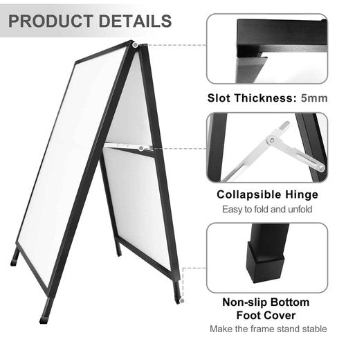 SCZS 24x36 Inches Double Sided Heavy Duty Slide-in Folding A-Frame Sidewalk Curb Sign Stand Display Poster Boards Poster Holder Frame Chalkboard Sign, (Black-Metal)