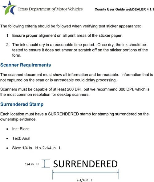 Surrendered Self Inking Stamp - TxDMV Compliant - Required for webDEALER Program - Professional Self-Inking Stamp