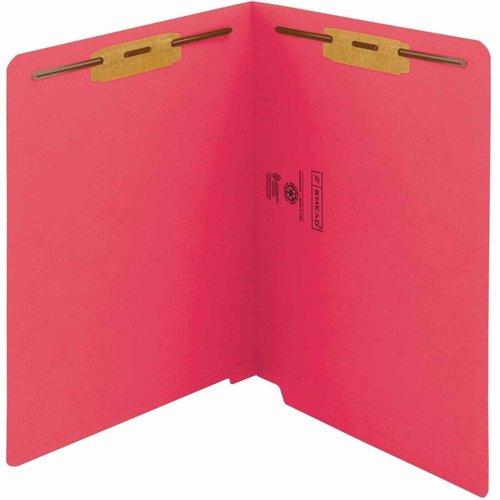 Smead End Tab Fastener File Folder, Shelf-Master® Reinforced Straight-Cut Tab, 2 Fasteners, Letter Size, Red, 50 per Box (25740)