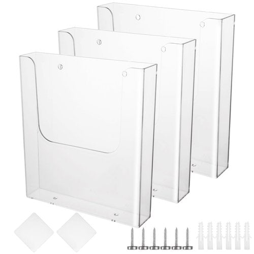 CertBuy 3 Pack Brochure Holder 8.5 x 11 In Flyer Holder Acrylic Brochure Holders Wall Mount Pamphlet Holder Clear Literature Holder Plastic Brochure Holders Wall Mounted, Mail Holder For Wall