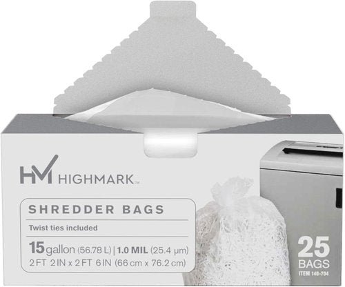Highmark Shredder Bags - 1 Mil Thickness, 15 Gallon Capacity, Clear | Box of 25