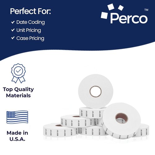 Perco Best by Labels for Monarch 1136 Price Gun - Buy 2 Sleeves Get 1 Free | 24 Rolls, 42,000 Marking Labels - with Bonus Ink Rolls