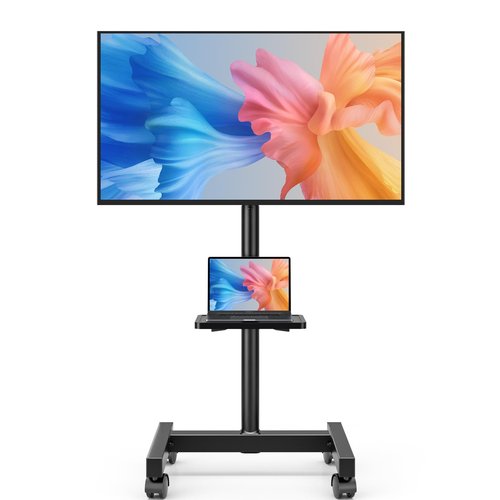 AX WABER Mobile TV Floor Stand for 13-50 inch LCD LED Flat/Curved Panel Screen TVs up to 77 lbs, Height Adjustable TV Stand Mount with Tilt VESA 200x200, Portable TV Stand with Shelf AX2007TBM