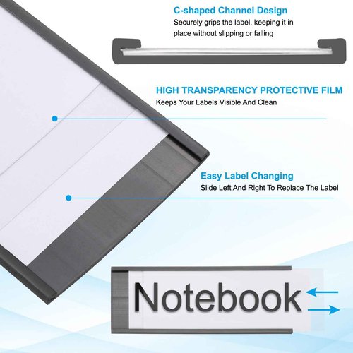 PATIKIL Magnetic Label Holder 6" x 3" with Paper Inserts, 25 Pcs C Channel Magnetic File Cabinet Labels Shelf Data Card Holder Signs for Metal Racks Shelves Whiteboard Tool Box